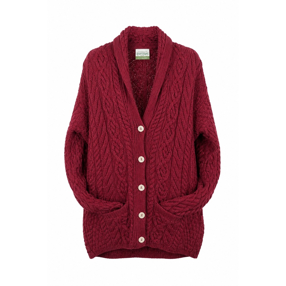 Shannon Woolen Mills Merino Wool Aran Cable Knit Cardigan 1X Made in Ireland